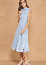 Load image into Gallery viewer, Floral Cut-Out Embroidery Twill Midi Shirt Dress
