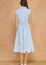 Load image into Gallery viewer, Floral Cut-Out Embroidery Twill Midi Shirt Dress
