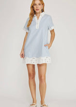 Load image into Gallery viewer, Embroidered Floral Cutout Striped Shirt Mini Dress
