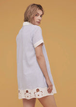 Load image into Gallery viewer, Embroidered Floral Cutout Striped Shirt Mini Dress
