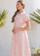 Load image into Gallery viewer, Striped Embroidered Eyelet Midi Shirt Dress
