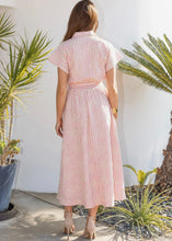 Load image into Gallery viewer, Striped Embroidered Eyelet Midi Shirt Dress
