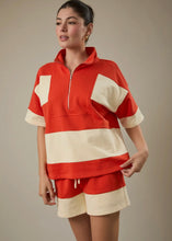 Load image into Gallery viewer, Zip Up Half Sleeve Color Block Top

