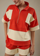 Load image into Gallery viewer, Zip Up Half Sleeve Color Block Top

