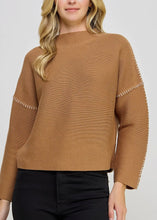 Load image into Gallery viewer, Camel Contrast Stitch Mock Neck Sweater
