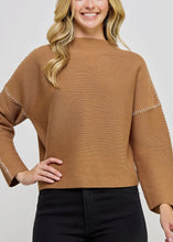 Load image into Gallery viewer, Camel Contrast Stitch Mock Neck Sweater
