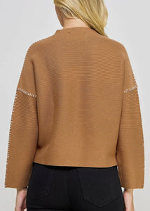 Camel Contrast Stitch Mock Neck Sweater