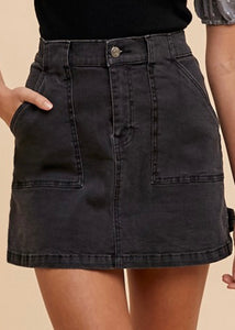 Black Cargo Stretch Denim Mini Skirt