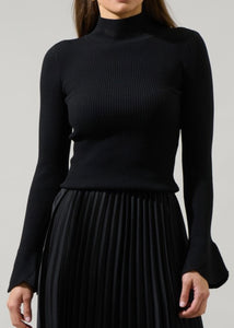 Black Bell Sleeve Mock Neck Sweater