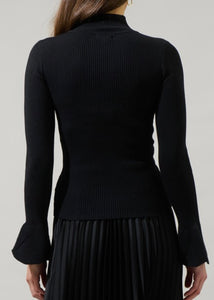 Black Bell Sleeve Mock Neck Sweater