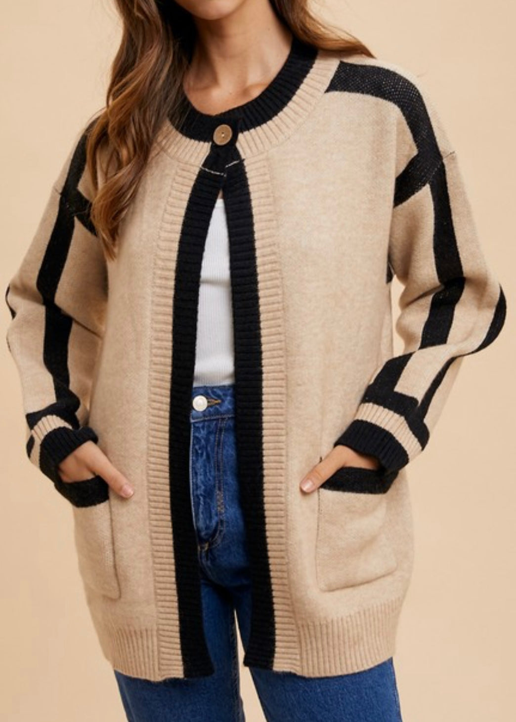 Contrast Line Sweater Cardigan