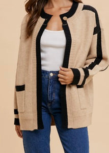 Contrast Line Sweater Cardigan