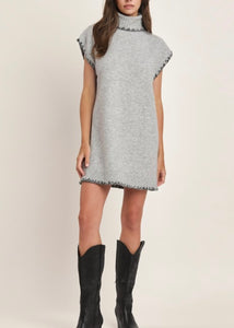 Contrast Stitch Turtle Neck Sweater Dress