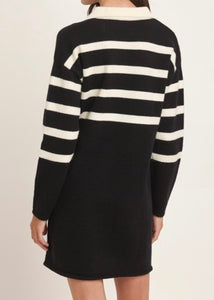 Stripe Collar Mini Sweater Dress