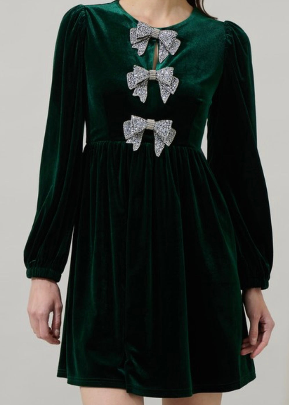 Emerald Velvet Bow Dress