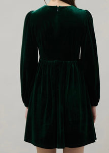 Emerald Velvet Bow Dress