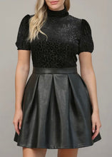 Load image into Gallery viewer, Pleat Faux Leather Fit and Flare Dress
