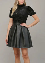 Load image into Gallery viewer, Pleat Faux Leather Fit and Flare Dress
