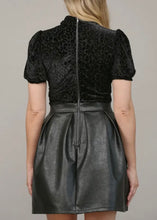 Load image into Gallery viewer, Pleat Faux Leather Fit and Flare Dress
