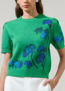 Kelly Green Print Short Sleeve Sweater Top