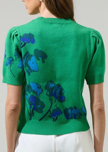 Kelly Green Print Short Sleeve Sweater Top