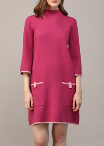 Berry Pink Contrast Mock Neck Sweater Dress