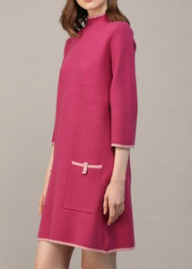 Berry Pink Contrast Mock Neck Sweater Dress