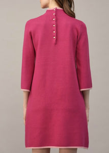 Berry Pink Contrast Mock Neck Sweater Dress