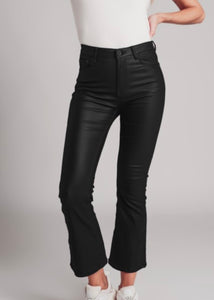 Black Faux Leather Stretch Flare Pants