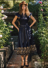 Load image into Gallery viewer, Contrast Embroidered A-Line Midi Skirt With Waist Bow Tie

