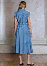 Load image into Gallery viewer, Collared Button Down Tiered Belted Midi Dress
