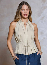 Load image into Gallery viewer, Halter Neck Sleeveless Button Down Top With Waist Tie
