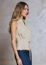 Load image into Gallery viewer, Halter Neck Sleeveless Button Down Top With Waist Tie
