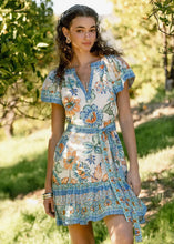 Load image into Gallery viewer, Split Neck Short Sleeve Tiered Mini Dress
