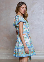 Load image into Gallery viewer, Split Neck Short Sleeve Tiered Mini Dress
