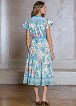 Load image into Gallery viewer, Split Neck Pleated Tiered Midi Dress
