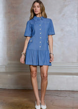 Load image into Gallery viewer, Collared Button Up Tiered Belted Mini Dress
