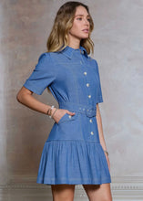 Load image into Gallery viewer, Collared Button Up Tiered Belted Mini Dress
