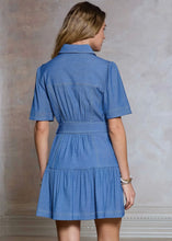 Load image into Gallery viewer, Collared Button Up Tiered Belted Mini Dress
