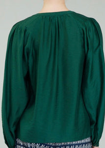 Jewel Green Split Neck Blouse