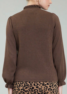 Brown Ruffled Collard Sweater