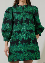 Load image into Gallery viewer, Green and Black Jacquard Shift Dress
