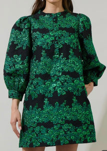 Green and Black Jacquard Shift Dress