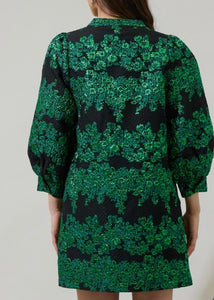 Green and Black Jacquard Shift Dress