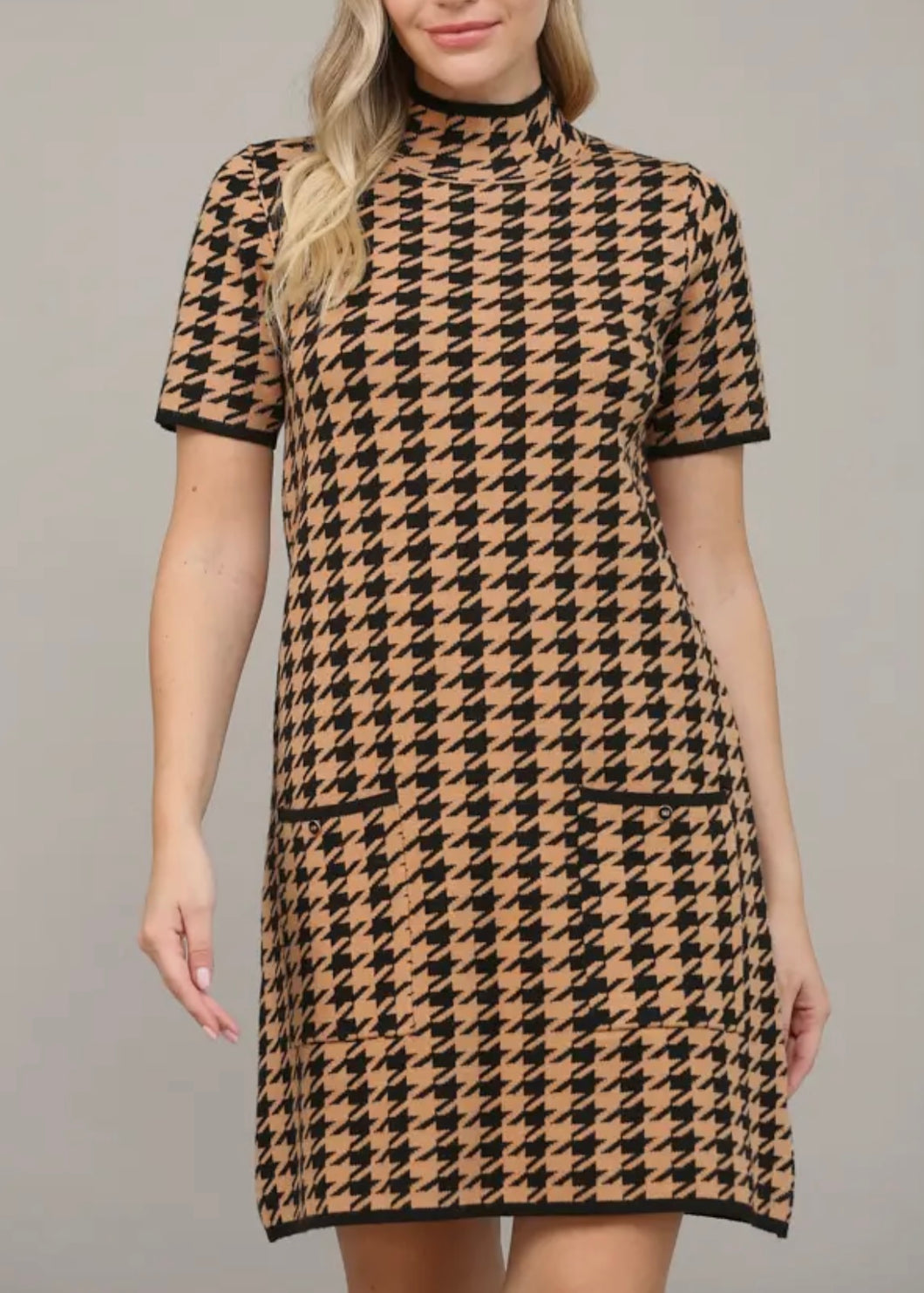 Houndstooth Mock Neck Sweater Dress