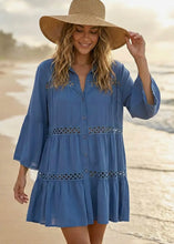 Load image into Gallery viewer, One Size Button Front Lace Trim Beach Shirt Dress
