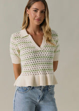 Load image into Gallery viewer, Two Tone Stripe Sweater Knit Polo With Ruffle
