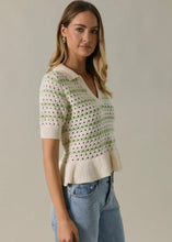 Load image into Gallery viewer, Two Tone Stripe Sweater Knit Polo With Ruffle
