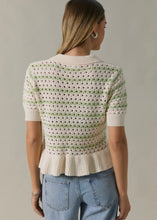 Load image into Gallery viewer, Two Tone Stripe Sweater Knit Polo With Ruffle
