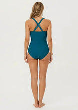 Load image into Gallery viewer, Ruched Sides Sheer V Neck One Piece Swimsuit
